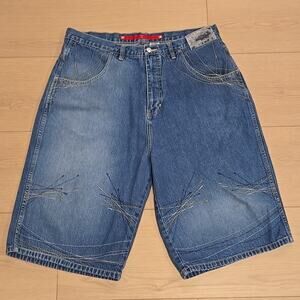 Vintage Y2K Long Baggy Denim Shorts Vokal By Nelly Size 38 Hip Hop Skater Grunge